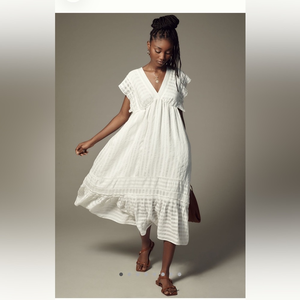 Anthropologie White V-Neck Dress size XL